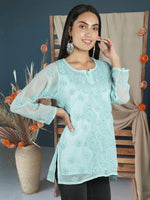 Load image into Gallery viewer, Seva Chikan Hand Embroidered Georgette Lucknowi Chikan Top With Slip