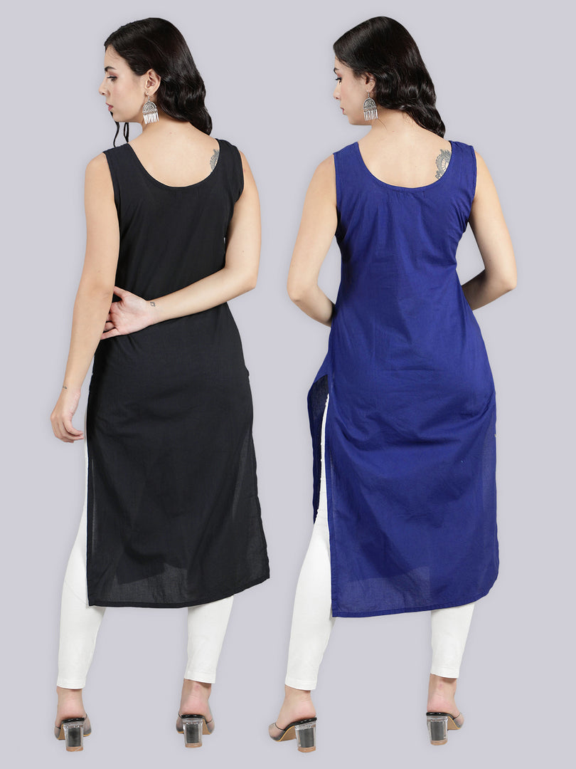 Seva Chikan Cotton Long Slips Combo of Black (Pack of 2)