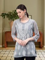 Load image into Gallery viewer, Seva Chikan Hand Embroidered Georgette Lucknowi Chikankari Top With Slip