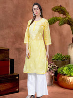 Load image into Gallery viewer, Seva Chikan Hand Embroidered Terivoil Cotton Lucknowi Chikan Kurta
