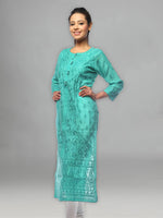 Load image into Gallery viewer, Seva Chikan Hand Embroidered Sea Green Chanderi Silk Lucknowi Chikan Kurti-SCL0602