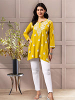 Load image into Gallery viewer, Seva Chikan Hand Embroidered Mehandi Green Rayon Lucknowi Chikan Top SCL9162