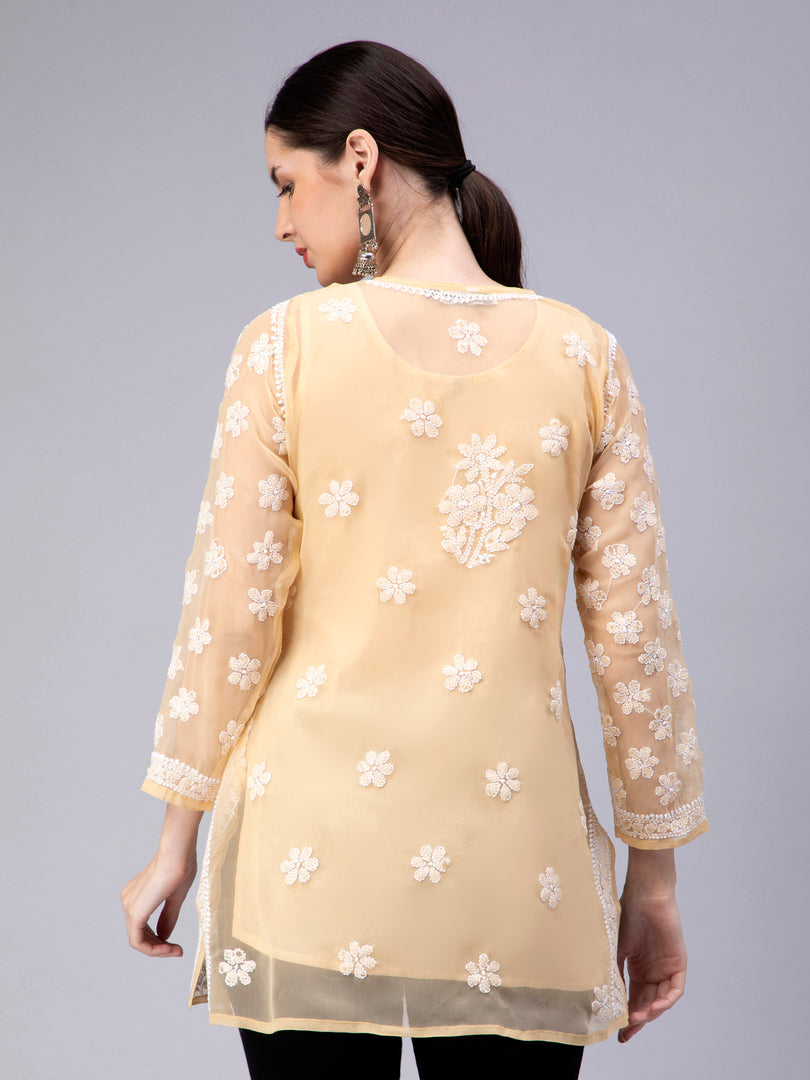 Seva Chikan Hand Embroidered Georgette Lucknowi Chikan Top With Slip