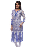 Load image into Gallery viewer, Seva Chikan Hand Embroidered White Chanderi Silk Lucknowi Chikan Kurti-SCL0248