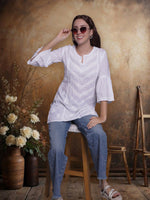 Load image into Gallery viewer, Seva Chikan Hand Embroidered White Cotton Lucknowi Chikan Top-SCL9235
