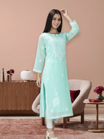Load image into Gallery viewer, Seva Chikan Hand Embroidered Georgette Lucknowi Chikankari kurta with Slip