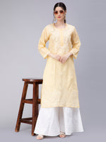 Load image into Gallery viewer, Seva Chikan Hand Embroidered Terivoil Cotton Lucknowi Chikan Kurti