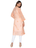 Load image into Gallery viewer, Seva Chikan Hand Embroidered Orange Cotton Lucknowi Chikan Kurta-SCL0936
