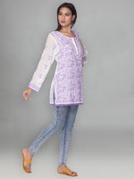 Load image into Gallery viewer, Seva Chikan Hand Embroidered White Cotton Lucknowi Chikankari Short Kurti-SCL0998