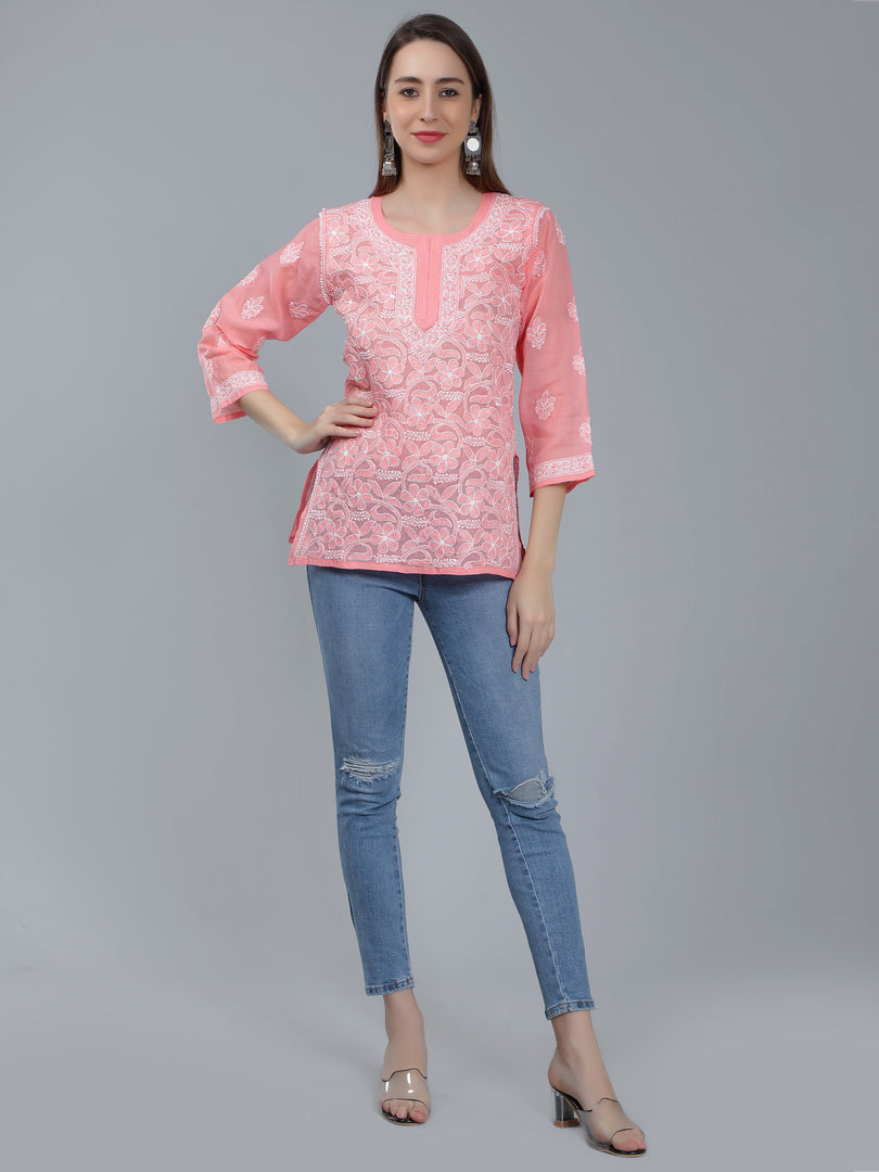 Seva Chikan Hand Embroidered Terivoil Cotton Lucknowi Chikan Top