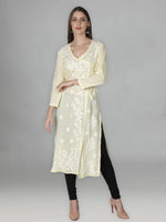 Load image into Gallery viewer, Seva Chikan Hand Embroidered Red Cotton Chikankari Angarkha Style Kurta