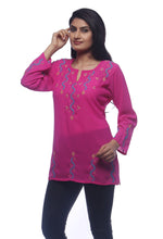 Load image into Gallery viewer, Seva Chikan Hand Embroidered Pink Georgette Lucknowi Chikankari Short Top-SCL0148
