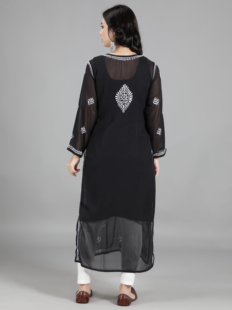 Seva Chikan Hand Embroidered  Georgette Lucknowi Chikankari kurta with Slip