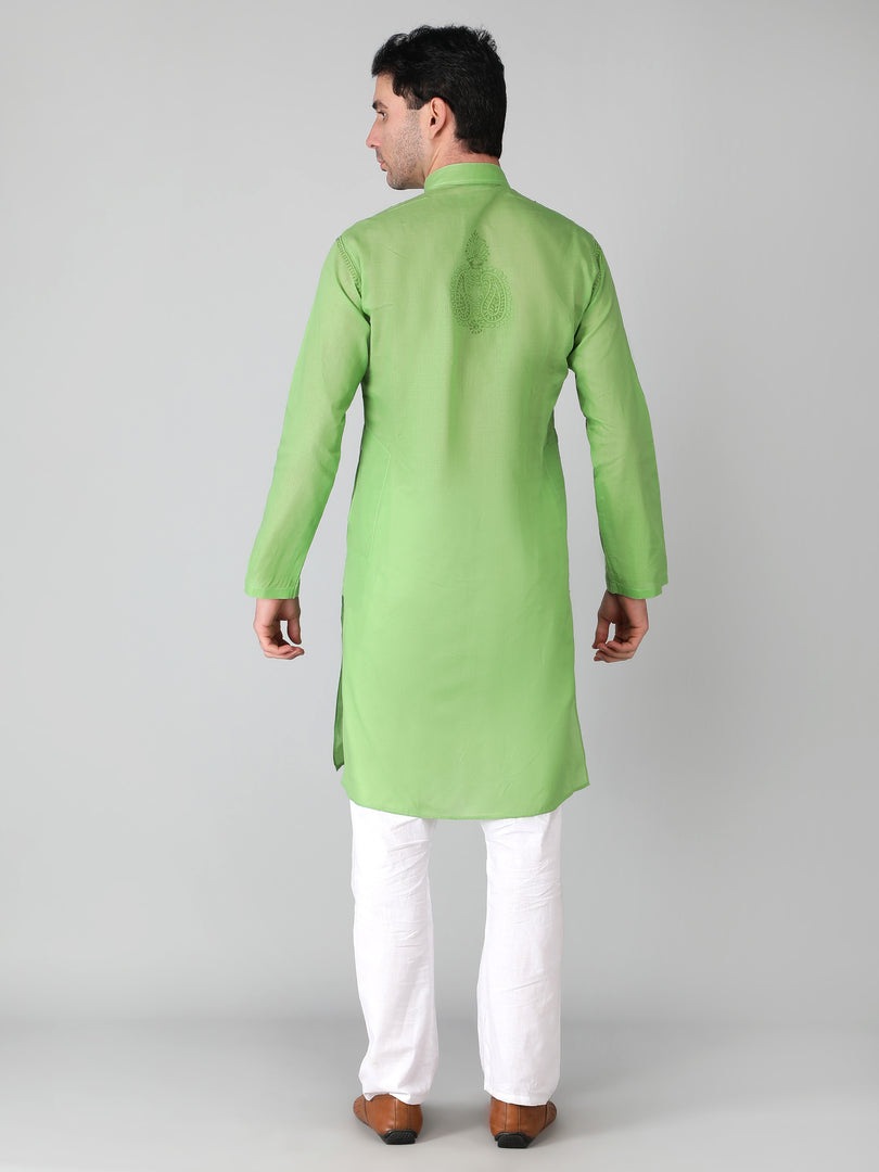 Seva Chikan Hand Embroidered Lucknowi Chikan Mens Kurta