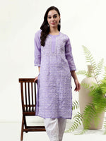Load image into Gallery viewer, Seva Chikan Hand Embroidered Terivoil Cotton Lucknowi Chikankari Kurta