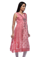 Load image into Gallery viewer, Seva Chikan Hand Embroidered Carrot Pink Cotton Lucknowi Chikankari Anarkali-SCL0235