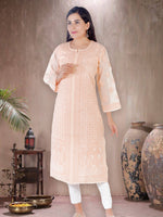 Load image into Gallery viewer, Seva Chikan Hand Embroidered Peach Cotton Lucknowi Chikan Kurti SCL1211