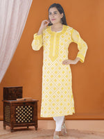 Load image into Gallery viewer, Seva Chikan Hand Embroidered Yellow Cotton Lucknowi Chikan Kurti SCL1219