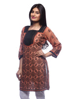 Load image into Gallery viewer, Seva Chikan Hand Embroidered Brown Cotton Lucknowi Chikan Kurti-SCL0315