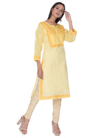 Load image into Gallery viewer, Seva Chikan Hand Embroidered Yellow Cotton Lucknowi Chikan Kurta-SCL0931