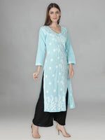 Load image into Gallery viewer, Seva Chikan Hand Embroidered Red Cotton Chikankari Angarkha Style Kurta