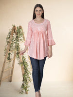 Load image into Gallery viewer, Seva Chikan Hand Embroidered Cotton Lucknowi Chikan Short Top