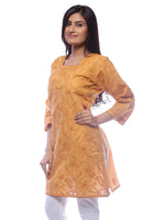 Load image into Gallery viewer, Seva Chikan Hand Embroidered Mustard Cotton Lucknowi Chikan Kurti-SCL0255