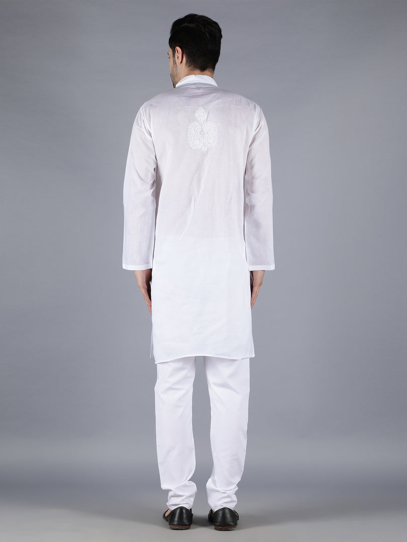 Seva Chikan Hand Embroidered  Lucknowi Chikan Mens Kurta