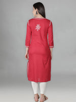 Load image into Gallery viewer, Seva Chikan Hand Embroidered Red Cotton Chikankari Angarkha Style Kurta