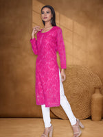 Load image into Gallery viewer, Seva Chikan Hand Embroidered Magenta Cotton Lucknowi Chikan Kurti SCL1065