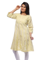 Load image into Gallery viewer, Seva Chikan Hand Embroidered Yellow Cotton Lucknowi Chikankari Anarkali-SCL0353