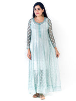Load image into Gallery viewer, Seva Chikan Hand Embroidered Turquoise Georgette Lucknowi Chikankari Anarkali With Mukaish Work-SCL1771