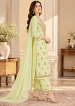 Load image into Gallery viewer, Seva Chikan Hand Embroidered Lemon Cotton Lucknowi Chikankari Unstitched Suit Piece-SEV15001
