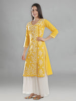 Load image into Gallery viewer, Seva Chikan Hand Embroidered Red Cotton Chikankari Angarkha Style Kurta