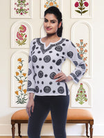 Load image into Gallery viewer, Seva Chikan Hand Embroidered White Cotton Lucknowi Chikankari Short Top SCL0139