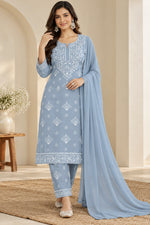 Load image into Gallery viewer, Seva Chikan Hand Embroidered Grey Terivoil Cotton Lucknowi Chikankari Unstitched Suit Piece-SCL13140