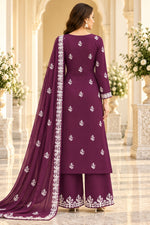Load image into Gallery viewer, Seva Chikan Hand Embroidered Wine Georgette Lucknowi Chikankari Unstitched Suit Piece-SEV15046