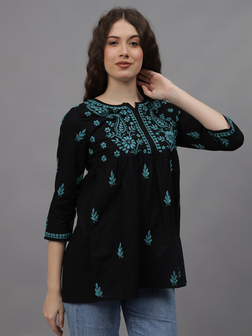 Seva Chikan Hand Embroidered Cotton Lucknowi Chikan Top