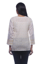 Load image into Gallery viewer, Seva Chikan Hand Embroidered White Cotton Lucknowi Chikankari Short Top With Mukaish Work- SCL0150