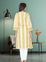 Load image into Gallery viewer, Seva Chikan Hand Embroidered Yellow Cotton Lucknowi Chikan Kurti SCL0950