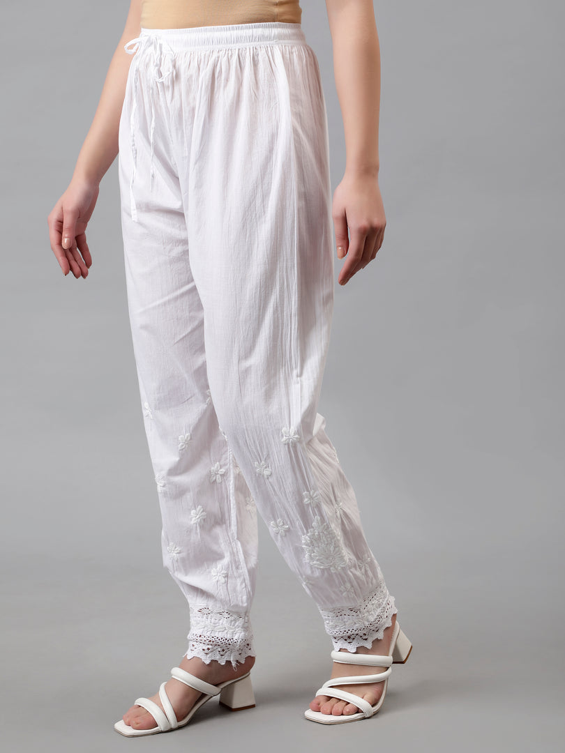 Seva Chikan Hand Embroidered Lucknowi Chikankari White Cotton Afghani Salwar SCL11031