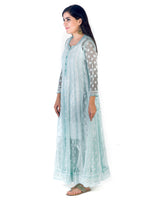 Load image into Gallery viewer, Seva Chikan Hand Embroidered Turquoise Georgette Lucknowi Chikankari Anarkali With Mukaish Work-SCL1771