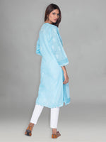Load image into Gallery viewer, Seva Chikan Hand Embroidered Sky Blue Cotton Lucknowi Chikankari Kurta-SCL0923