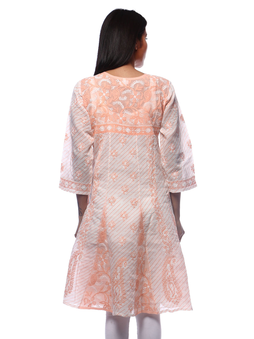 Seva Chikan Hand Embroidered White Cotton Lucknowi Chikankari Anarkali-SCL0354