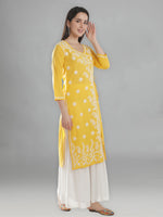 Load image into Gallery viewer, Seva Chikan Hand Embroidered Red Cotton Chikankari Angarkha Style Kurta