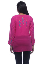 Load image into Gallery viewer, Seva Chikan Hand Embroidered Pink Georgette Lucknowi Chikankari Short Top-SCL0148