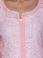 Load image into Gallery viewer, Seva Chikan Hand Embroidered Peach Georgette Lucknowi Chikan Kurti SCL1024