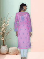 Load image into Gallery viewer, Seva Chikan Hand Embroidered Pink Cotton Lucknowi Chikan Kurti SCL1051