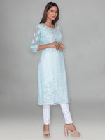 Load image into Gallery viewer, Seva Chikan Hand Embroidered Blue Georgette Lucknowi Chikankari Kurta With Ghotapatti Work-SCL0976