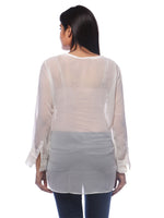 Load image into Gallery viewer, Seva Chikan Hand Embroidered Off White Georgette Lucknowi Chikankari Short Top-SCL0512